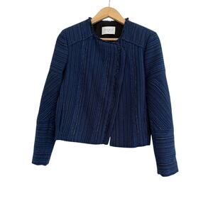 Sandro Paris Asymmetrical Striped Cropped Jacket Womens Large Blue Career Chic